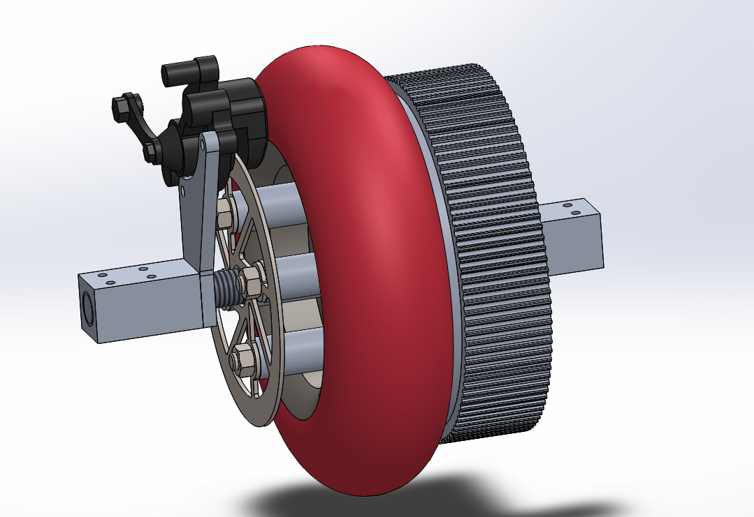 Megantereon's rear wheel assembly in SolidWorks